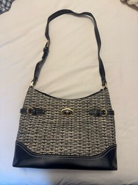 Woven Black and Cream Shoulder Bag